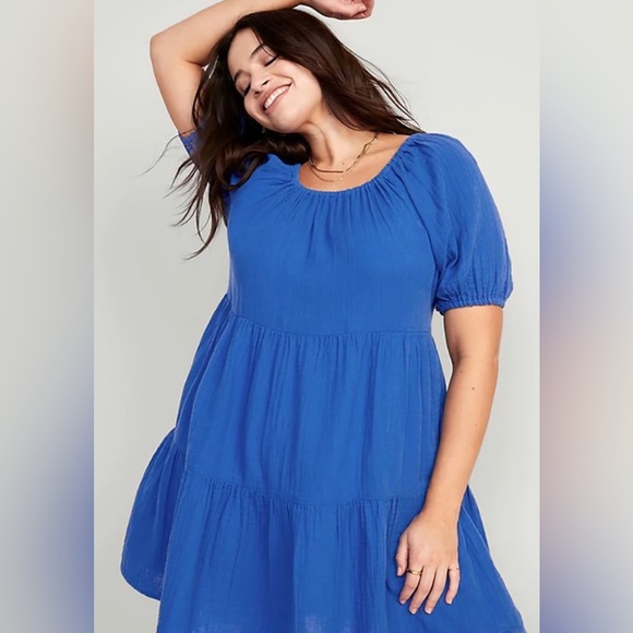 Royal blue tiered dress with pockets. - Picture 2 of 2